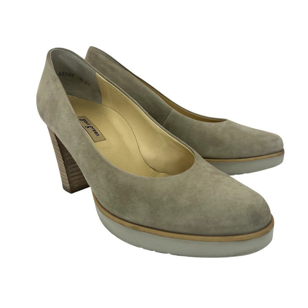 Paul Green Kathy Platform Pumps Stone Gray Beige Suede Almond Toe UK 3.5 US Sz 6